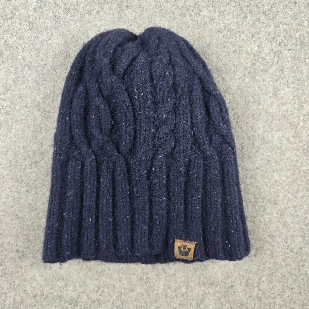 Goorin Bros Beanie Mens OS Navy Blue Cable Knit Lambswool Blend Winter Hat Logo